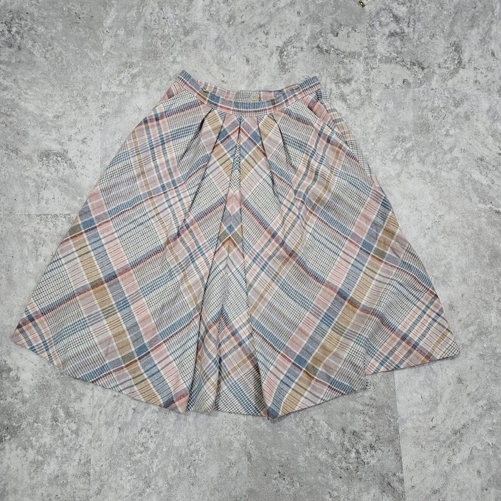 Vintage A Line Skirt Bobbie Brooks Cottagecore Pastel Plaid Pleated Sz 13